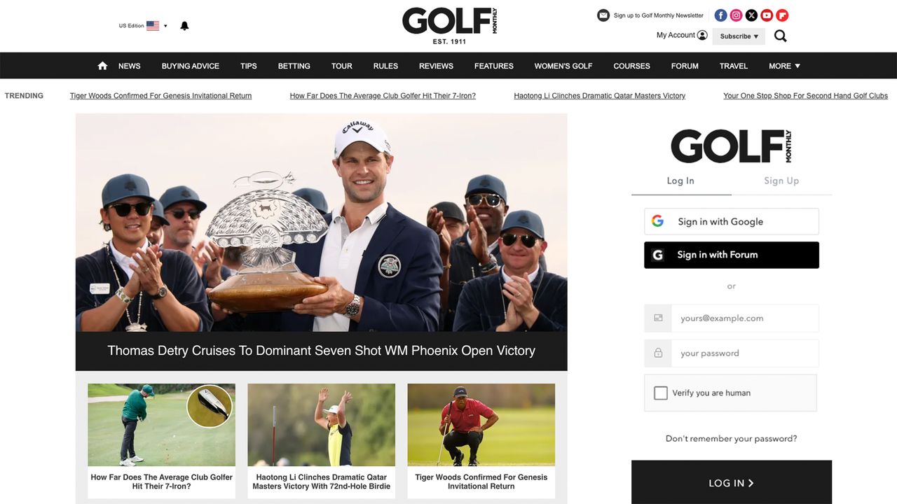 A screengrab of the Golf Monthly homepage and the comments sign-up page