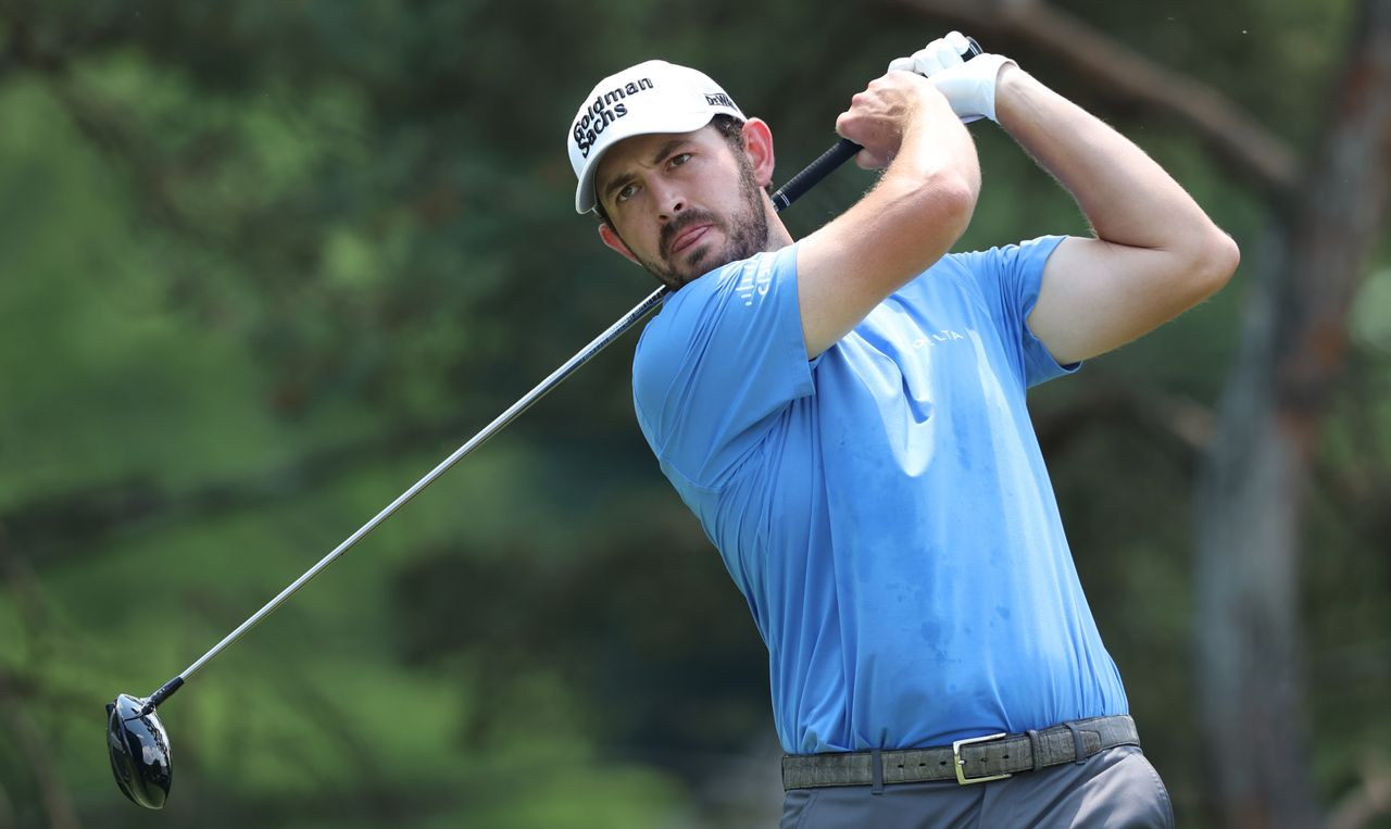 Patrick Cantlay tees off on the second tee during the third round at the Memorial Tournament 