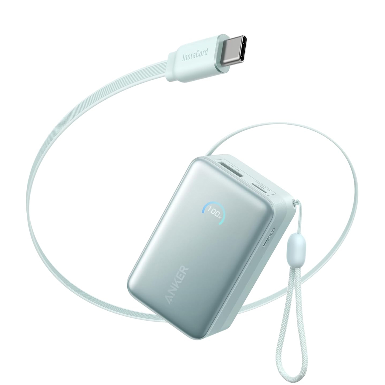 Anker’s 10K 45W power bank with retractable USB-C cable in light blue