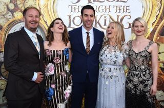 Director James Bobin, left, with Anne Hathaway, Sacha Baron Cohen, producer Suzanne Todd and Mia Wasikowska at the LA premiere of Alice Through The Looking Glass