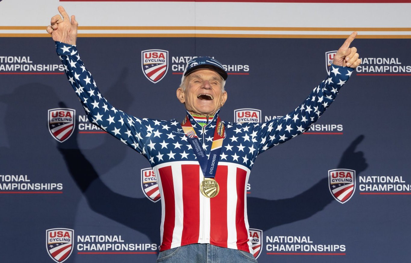 Fred Schmid on podium in USA national jersey