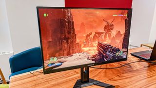 Gigabyte M27Q X Gaming Monitor on desk