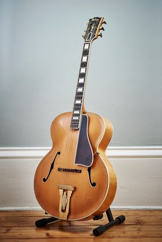 This 1937 Advanced L-5N was custom-built for Allan Reuss of Benny Goodman fame and has his name engraved on the tailpiece. Advanced L-5s are a full inch wider than the original 16-inch L-5 models.