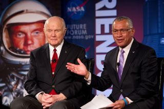 Astronaut John Glenn with NASA Administrator Charles Bolden at a NASA Future Forum in 2012.