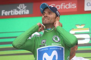 Alejandro Valverde (Movistar) in green after stage 17 of the Vuelta