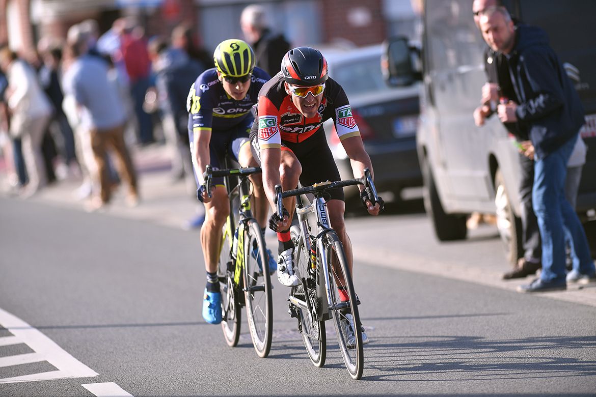 Greg Van Avermaet and Jens Keukeleire working together to keep the chasers at bay at Gent-Wevelgem