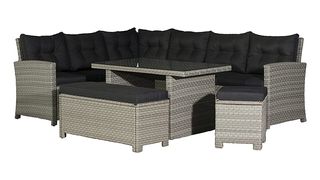 Exterior corner sofa, benches and dining table