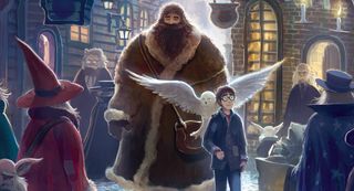 Harry and Hagrid on the cover of Harry Potter and the Sorcerer's Stone