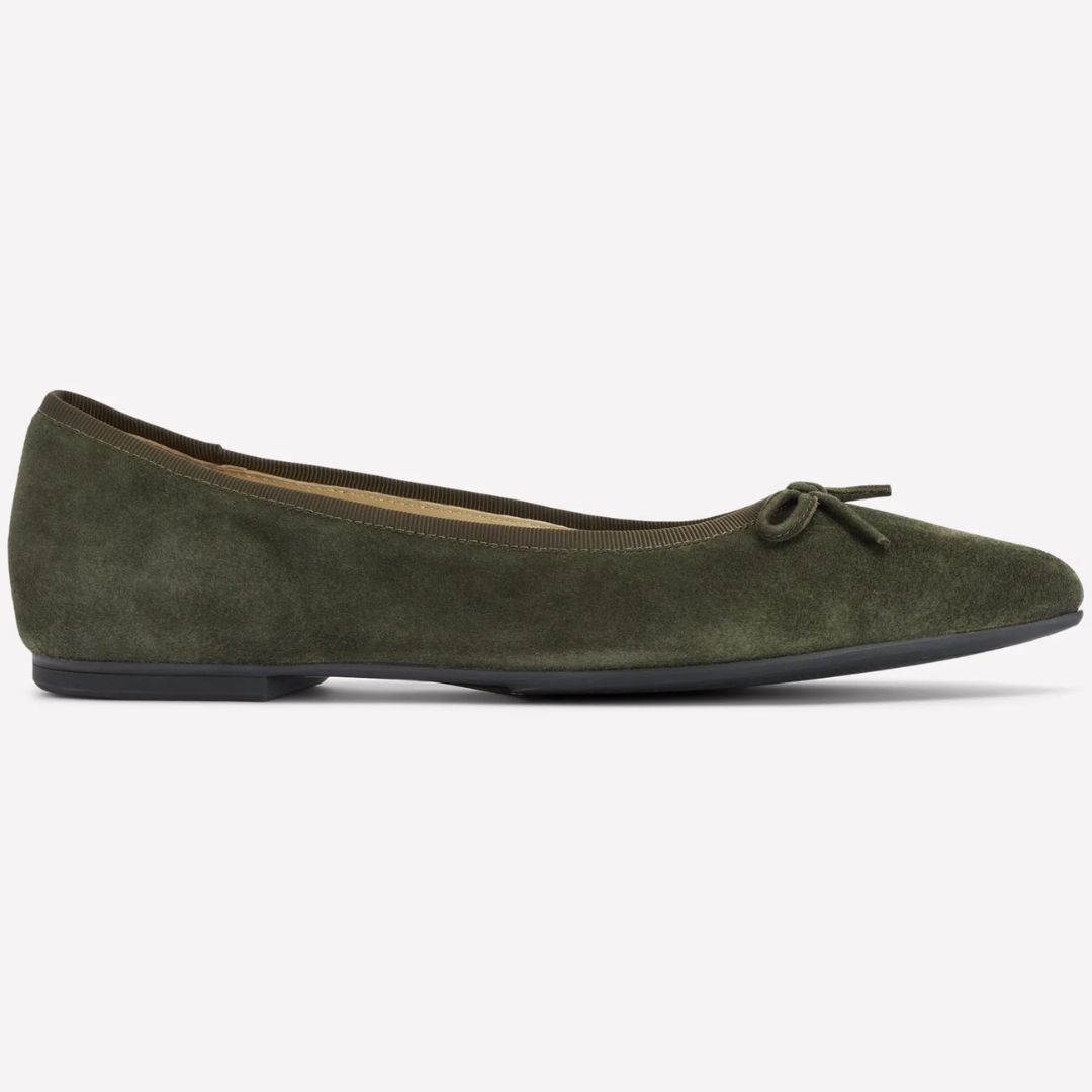 Boden Dark Moss Suede Pointed Ballet Flats 