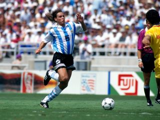 Fernando Redondo in action for Argentina against Romania at the 1994 World Cup.