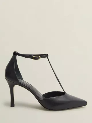 Hobbs Alice T-Bar Leather Court Shoes, Black