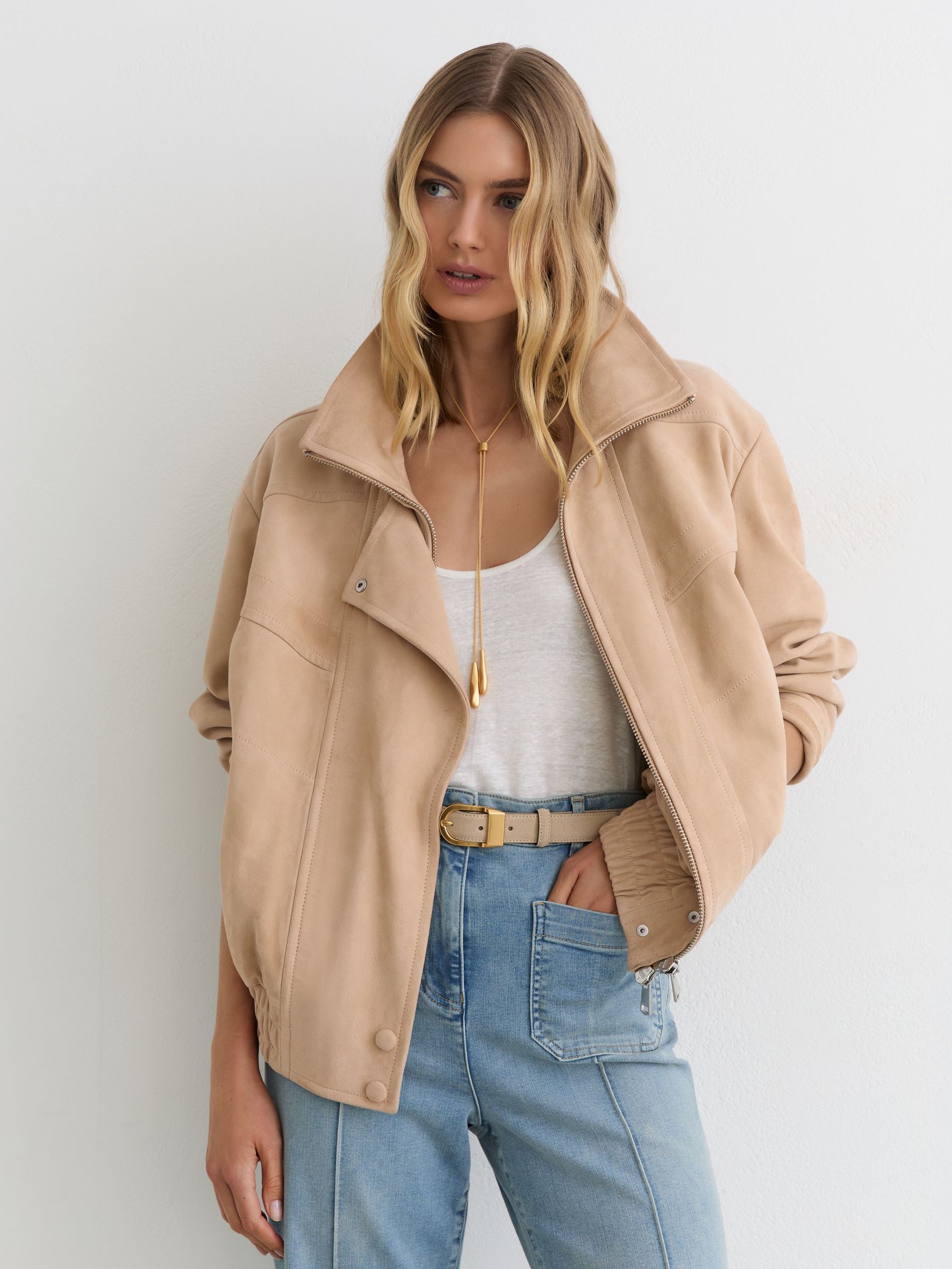 Suede Oversized Jacket in Neutral - Size 4