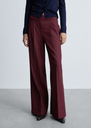 Wideleg Pleated Wool Pants - Women | Mango Usa