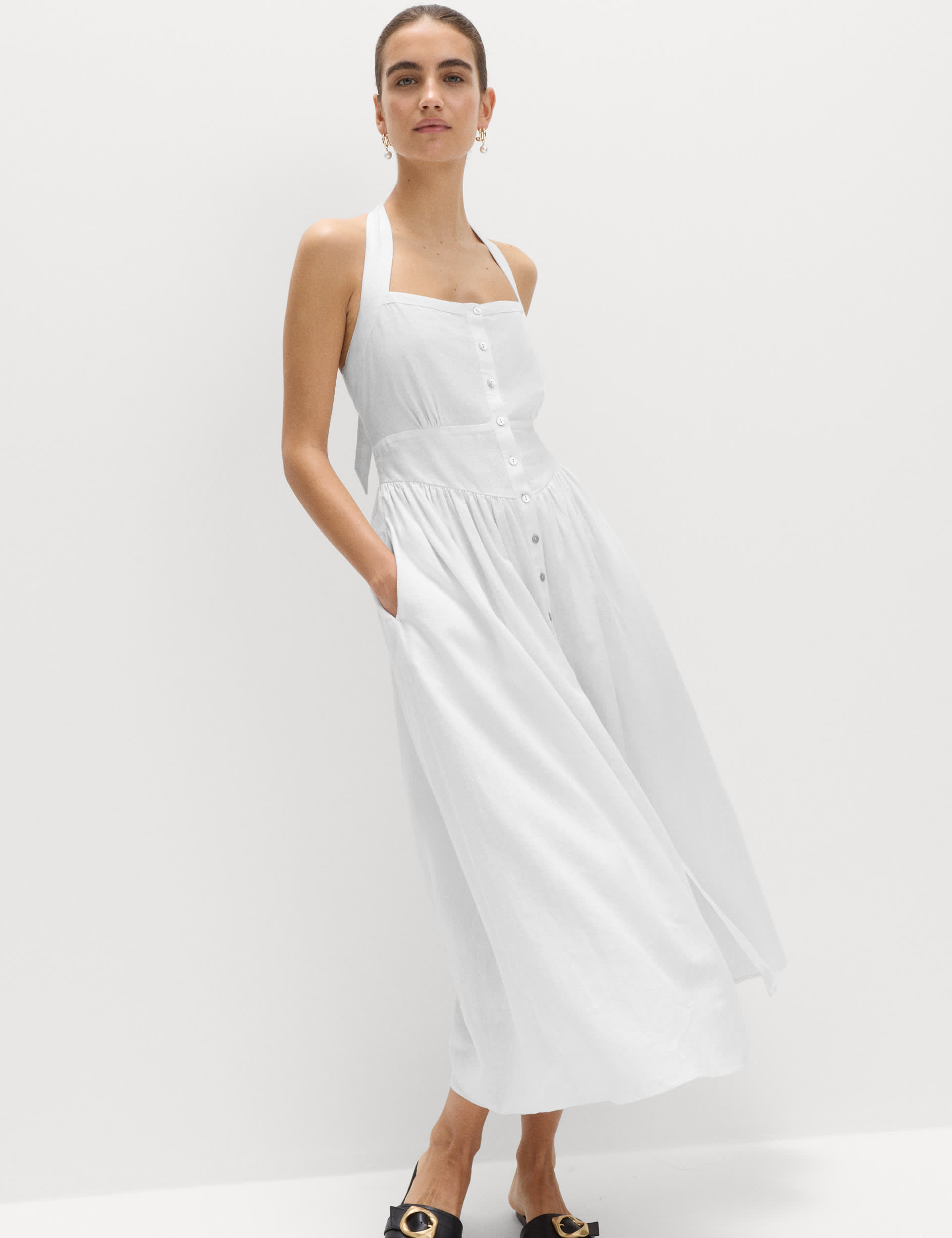 Linen Rich Halter Neck Maxi Beach Dress