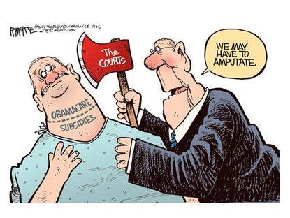 Political cartoon Obamacare courts