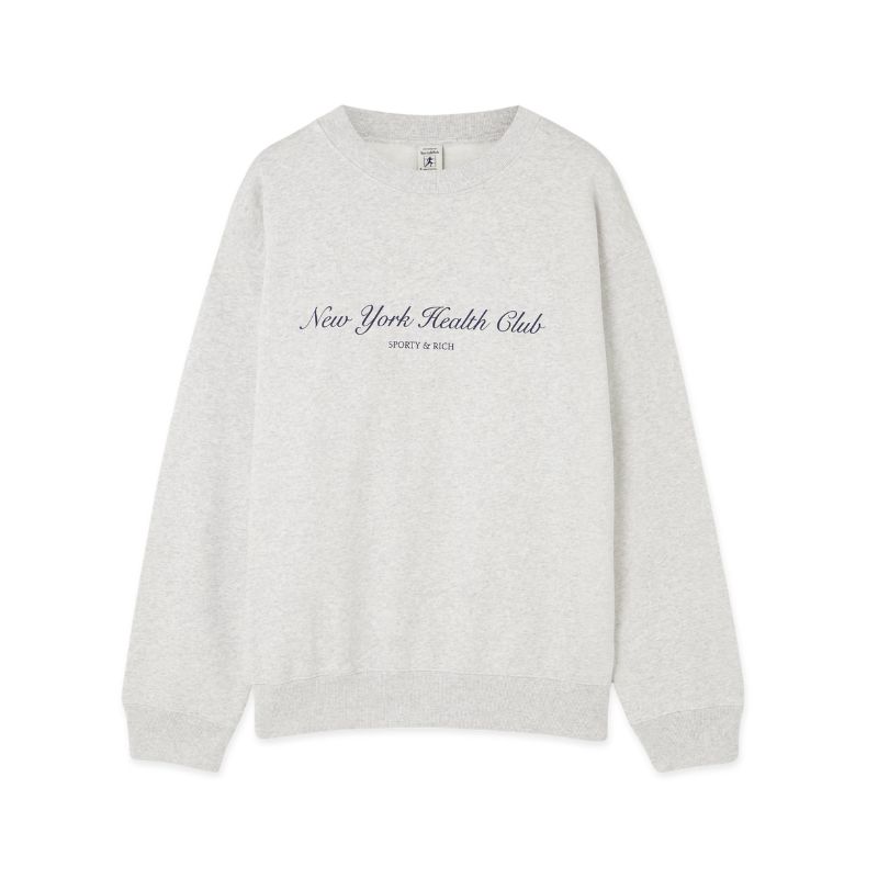 A grey marl sweatshirt with New York Health Club embroidered on the front