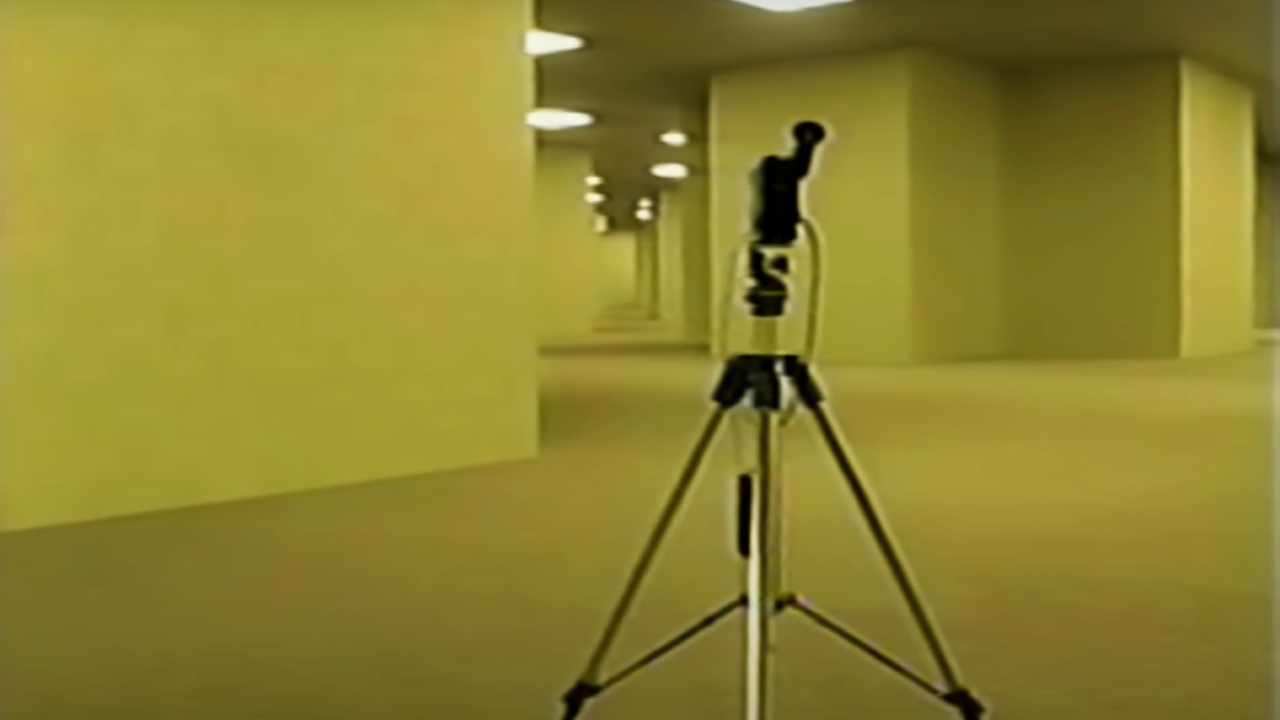 Camera set up on a tripod in the Backrooms