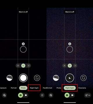 Choosing Night Sight on a Pixel