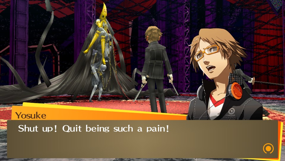 Yosuke tells a shadow to shut up in Persona 4 Golden on the PS Vita