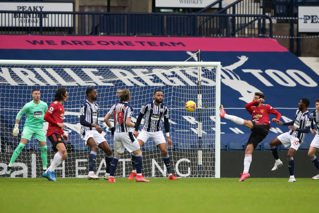 Bruno Fernandes scoring against West Brom
