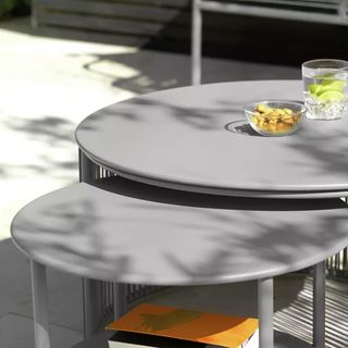 Close up of grey Ipanema metal garden coffee table