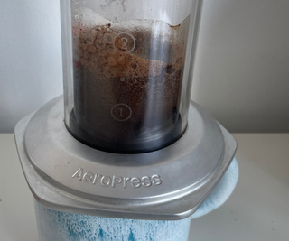 Aeropress Premium close up of brewing an espresso