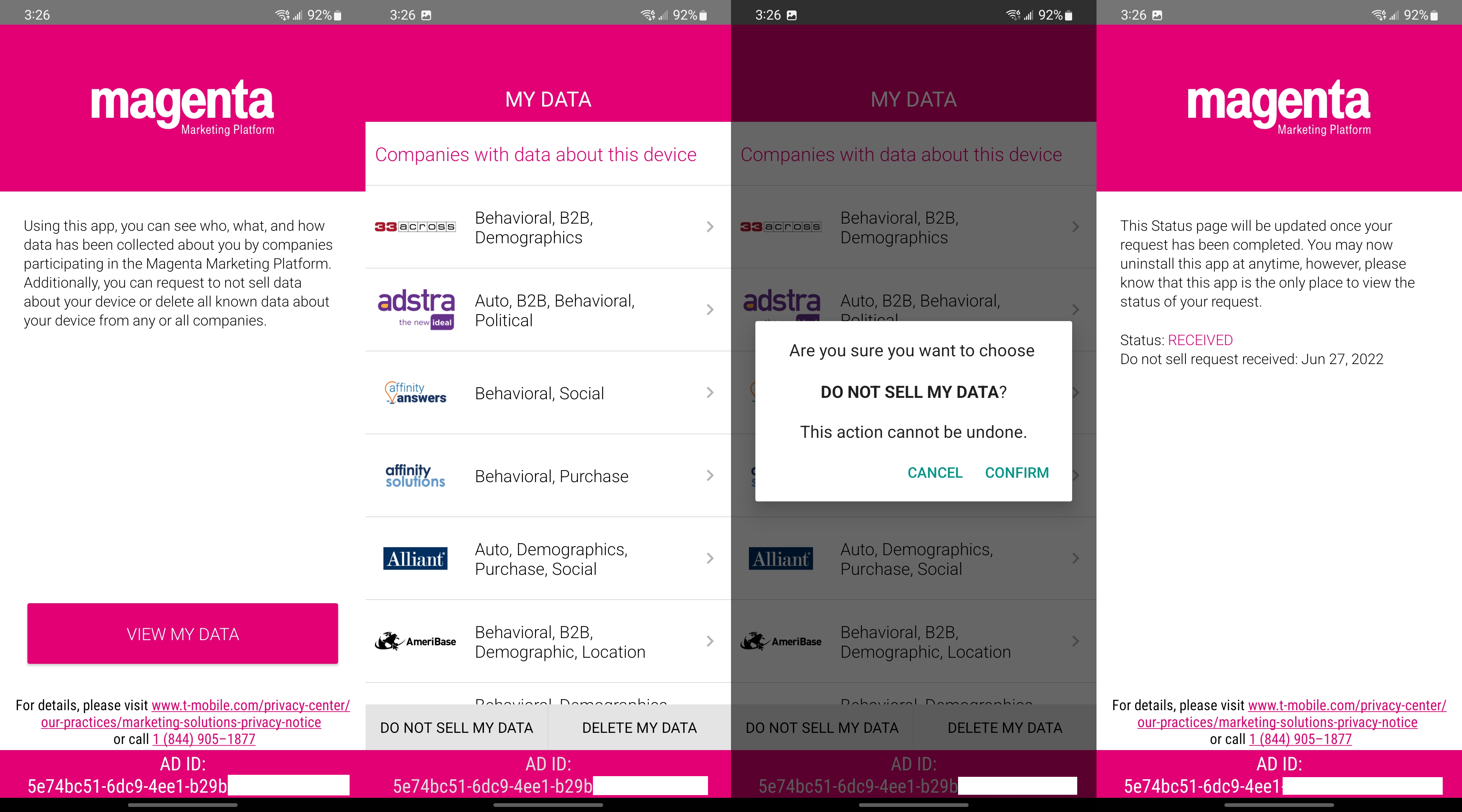 Aplicativo T-Mobile Ads Platform Choices no Android