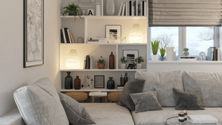 Living room with head-to-ceiling storage