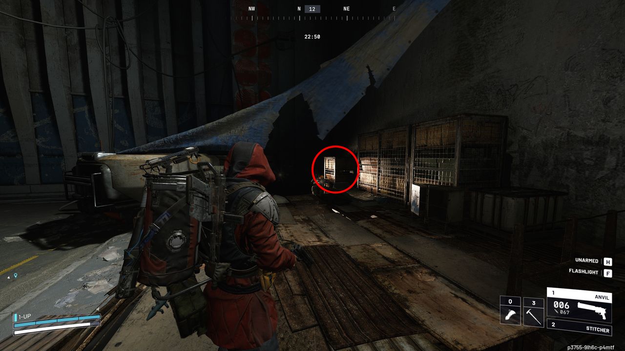 Arc Raiders Outstanding Balance: A player looking at Dodger's stash in a camp inside the dark tunnels.