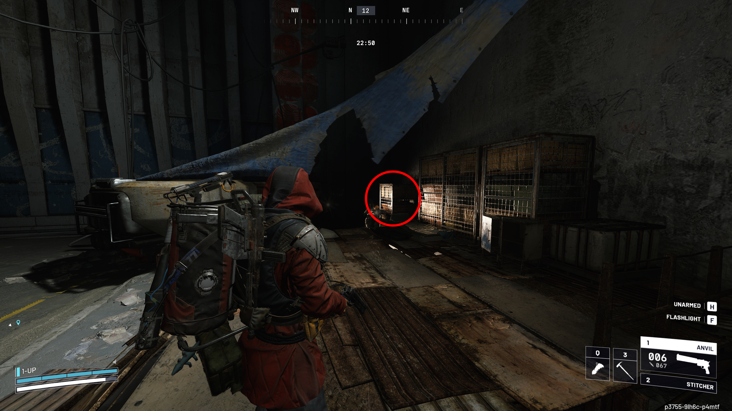 Arc Raiders Outstanding Balance: A player looking at Dodger's stash in a camp inside the dark tunnels.