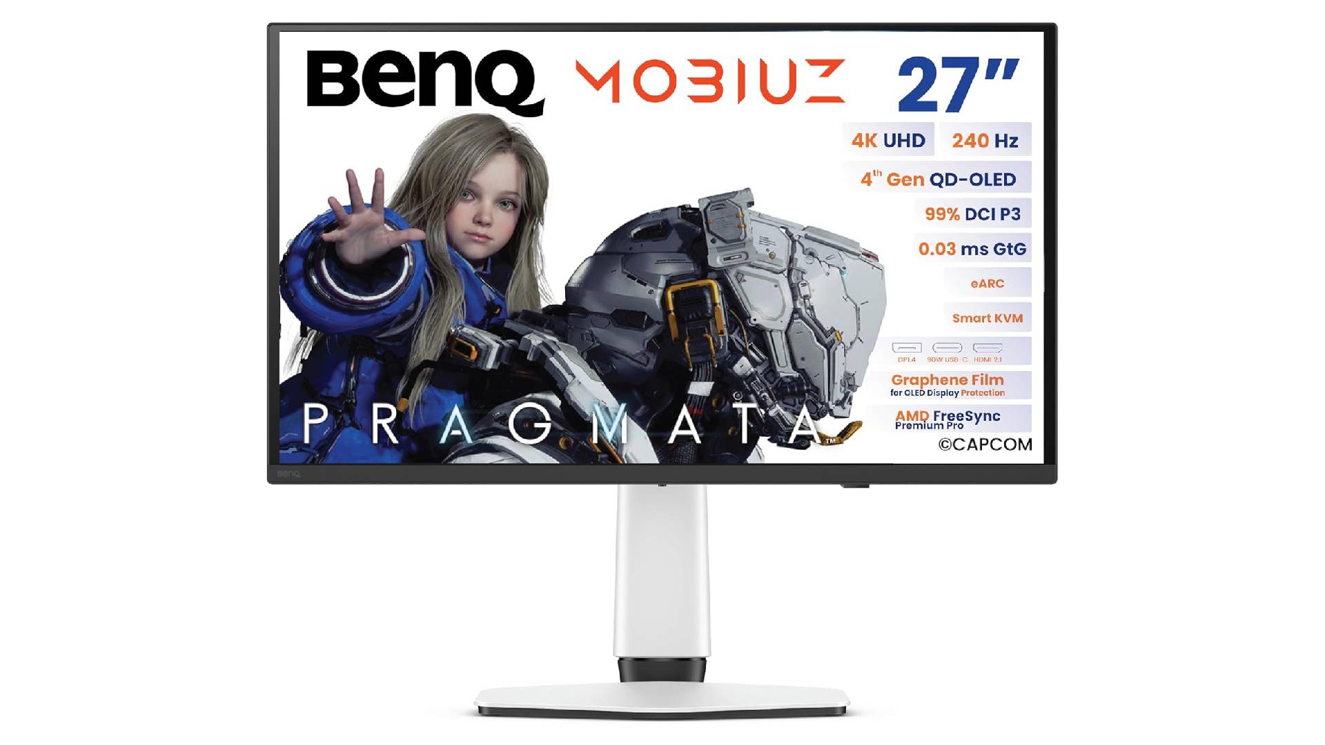 BenQ Mobiuz EX271UZ with Pragmata promotional image on screen.