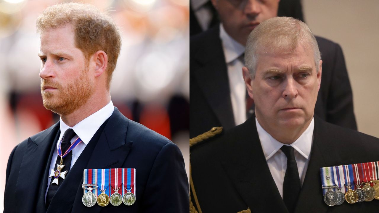 Prince Harry&#039;s surprising remarks about Prince Andrew in Spare revealed, seen here the two of them on different occasions