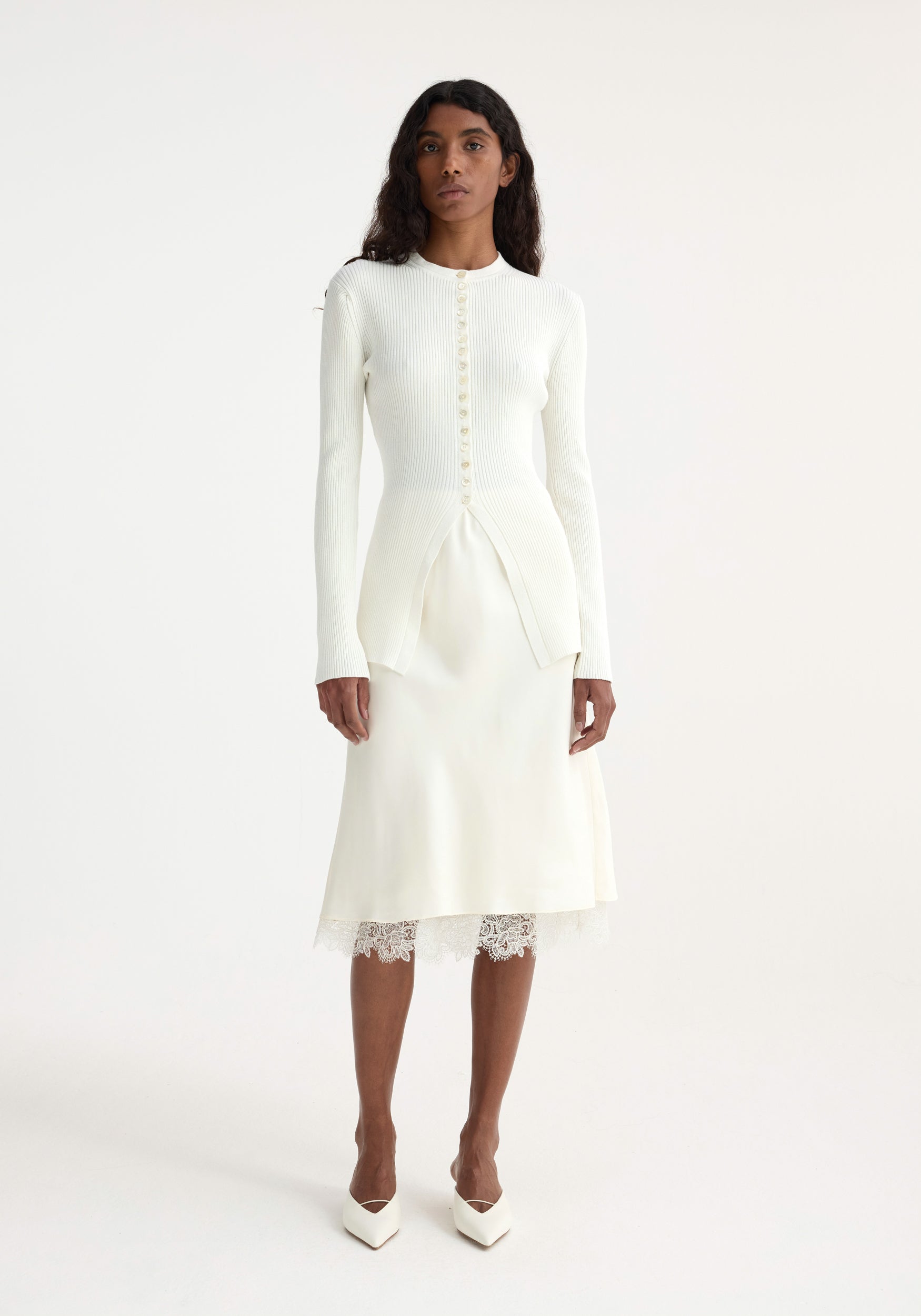 Elongated Rib Cardigan | Off White
