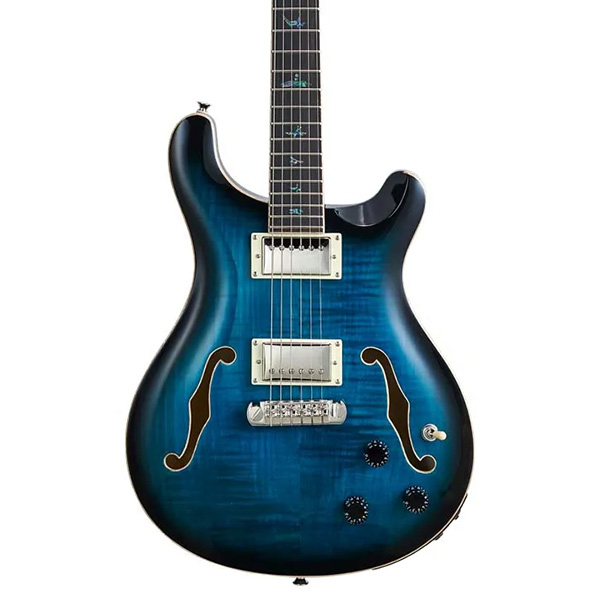 A close-up shot of the PRS SE Hollowbody II Piezo hollowbody guitar