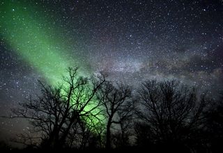 Aurora and Milky Way over Lake Superior