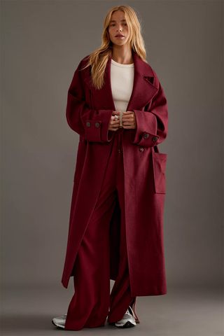 Anthropologie burgundy belted coat