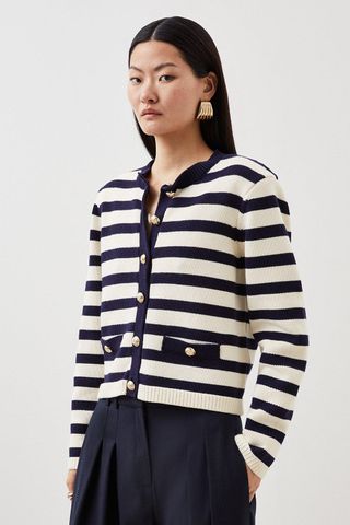 Karen Millen, Cotton Knit Nautical Boxy Stripe Jacket