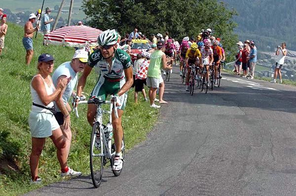 Pietro Caucchioli (Credit Agricole) rides ahead of the group maillot jaune
