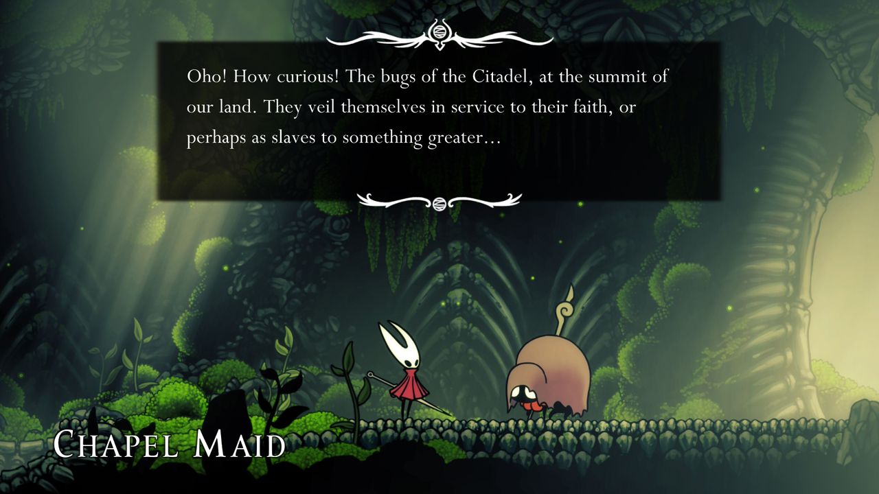 The Chapel Maid in Hollow Knight: Silksong points Hornet toward The Citadel