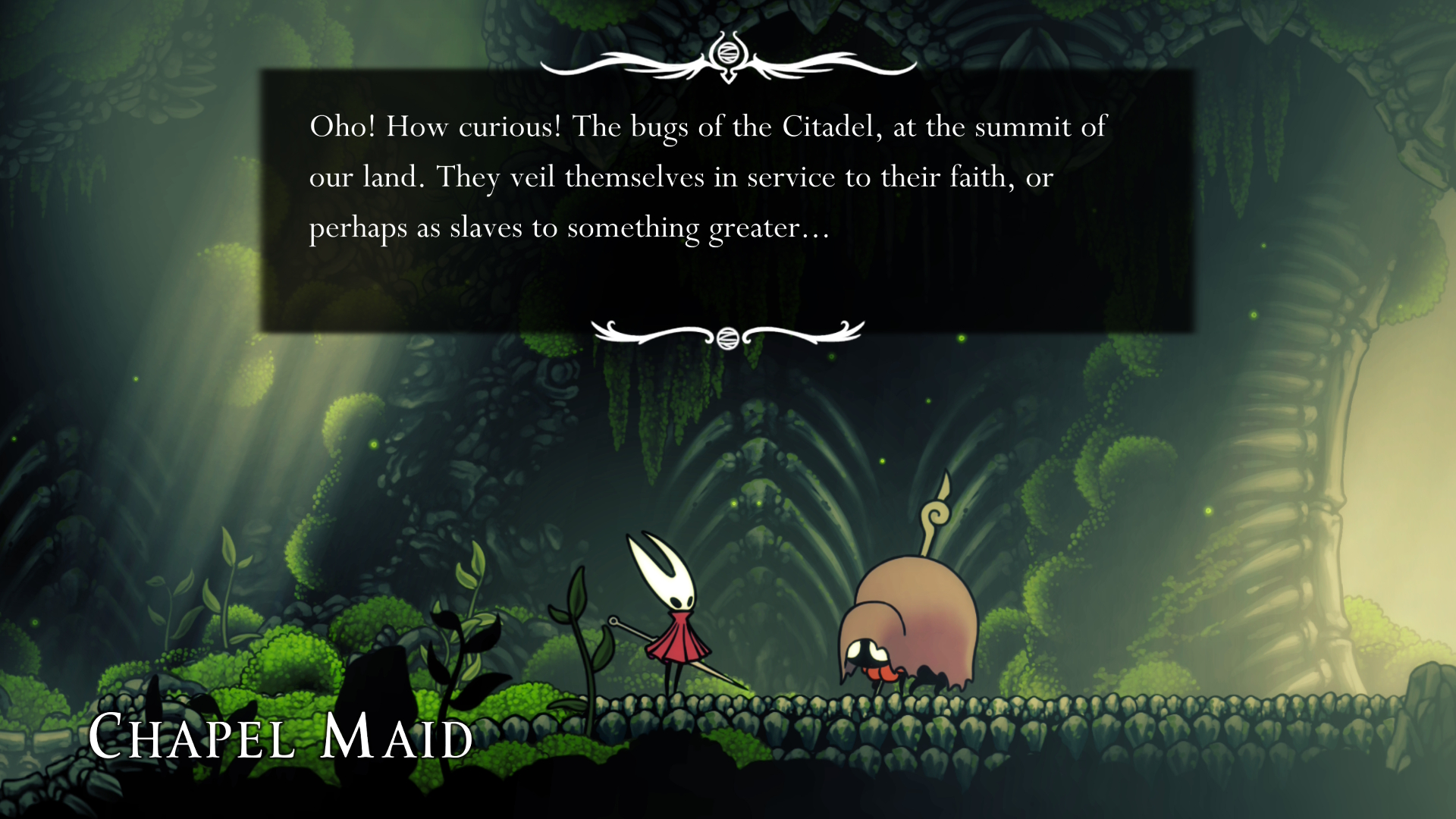 The Chapel Maid in Hollow Knight: Silksong points Hornet toward The Citadel
