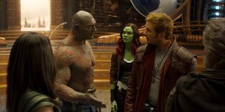 Mantis, Drax, Gamora, and Star-Lord in Guardians 2