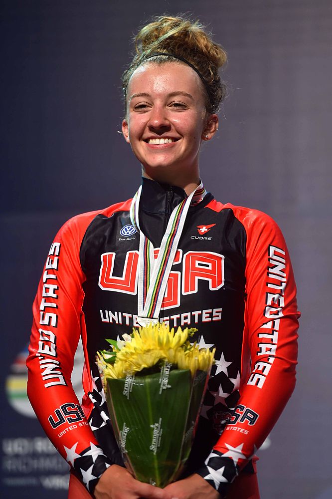 Emma White (United States of America) took the silver medal in the junior women's time trial at Worlds