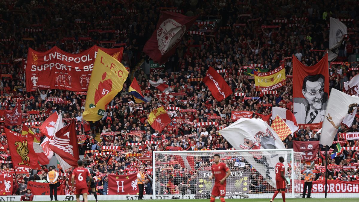 The crowd during a match at Liverpool FC&amp;#039;s Anfield stadium