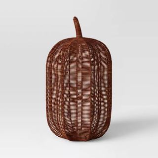 Pre-Lit Tall Rattan Pumpkin Figurine Brown