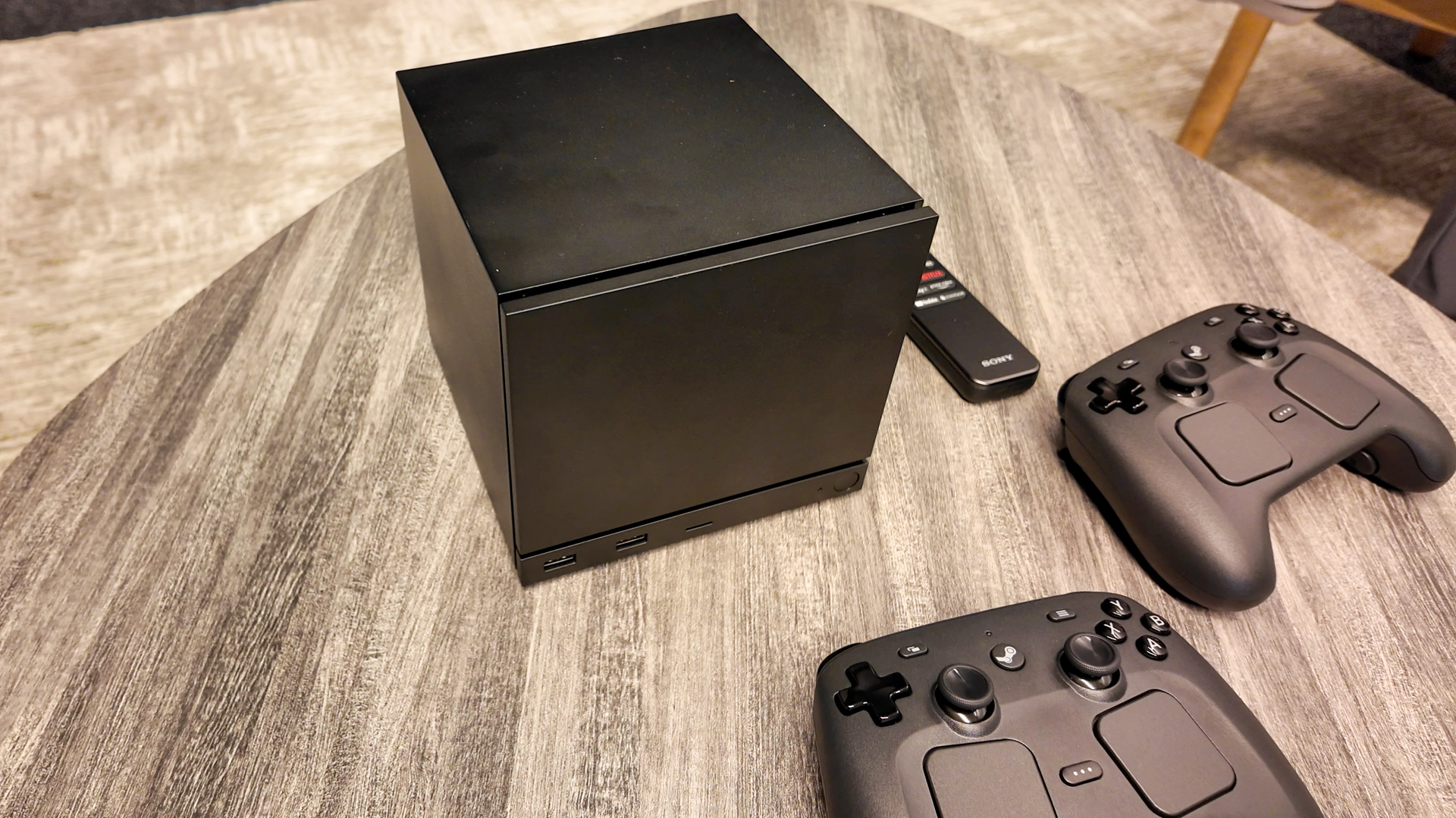 Valve's new Steam Machine during a visit to Valve HQ in Bellevue, Washington. The Steam Machine is a compact living room gaming PC.