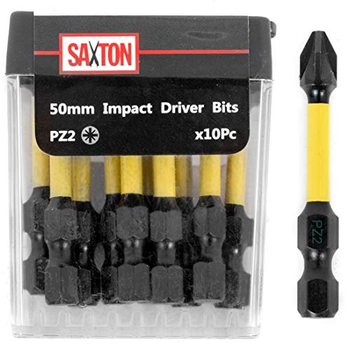 Saxton 10x Pz2-50mm Pozi-Drive 2 Impact Duty Screwdriver Drill Driver Bits Sets Tic Tac Box Dewalt Milwaukee Bosch