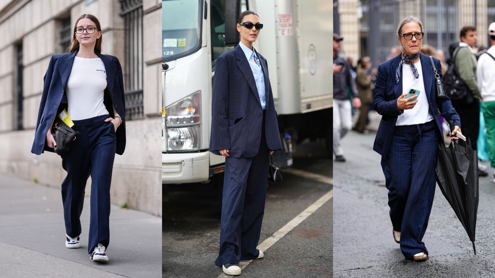 women wearing navy outfits and the most appropriate shoes to wear with them