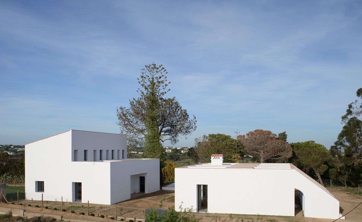 Exterior view of Casa Modesta and surrounding greenery under a blue sky