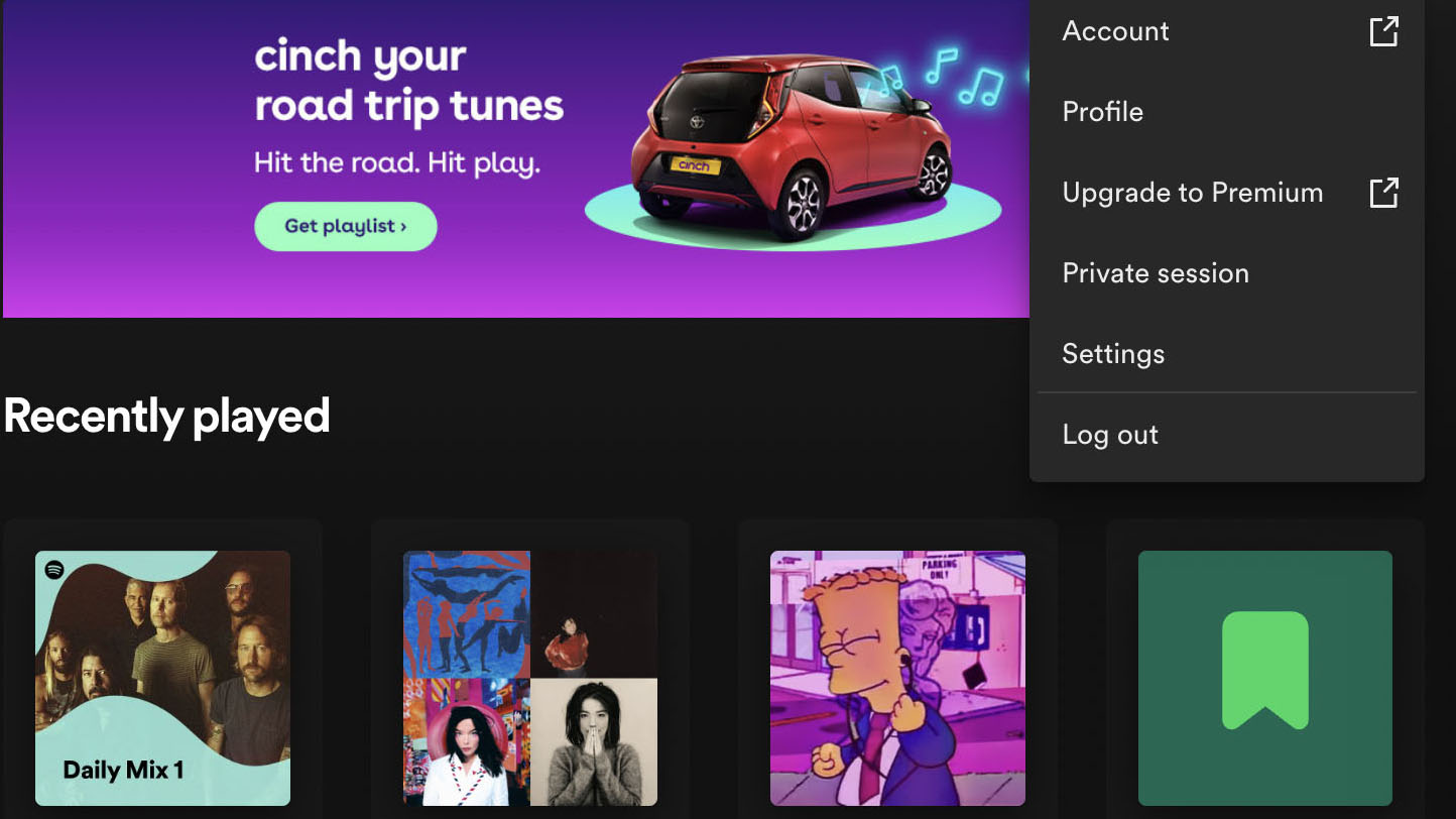 Spotify app private session feature