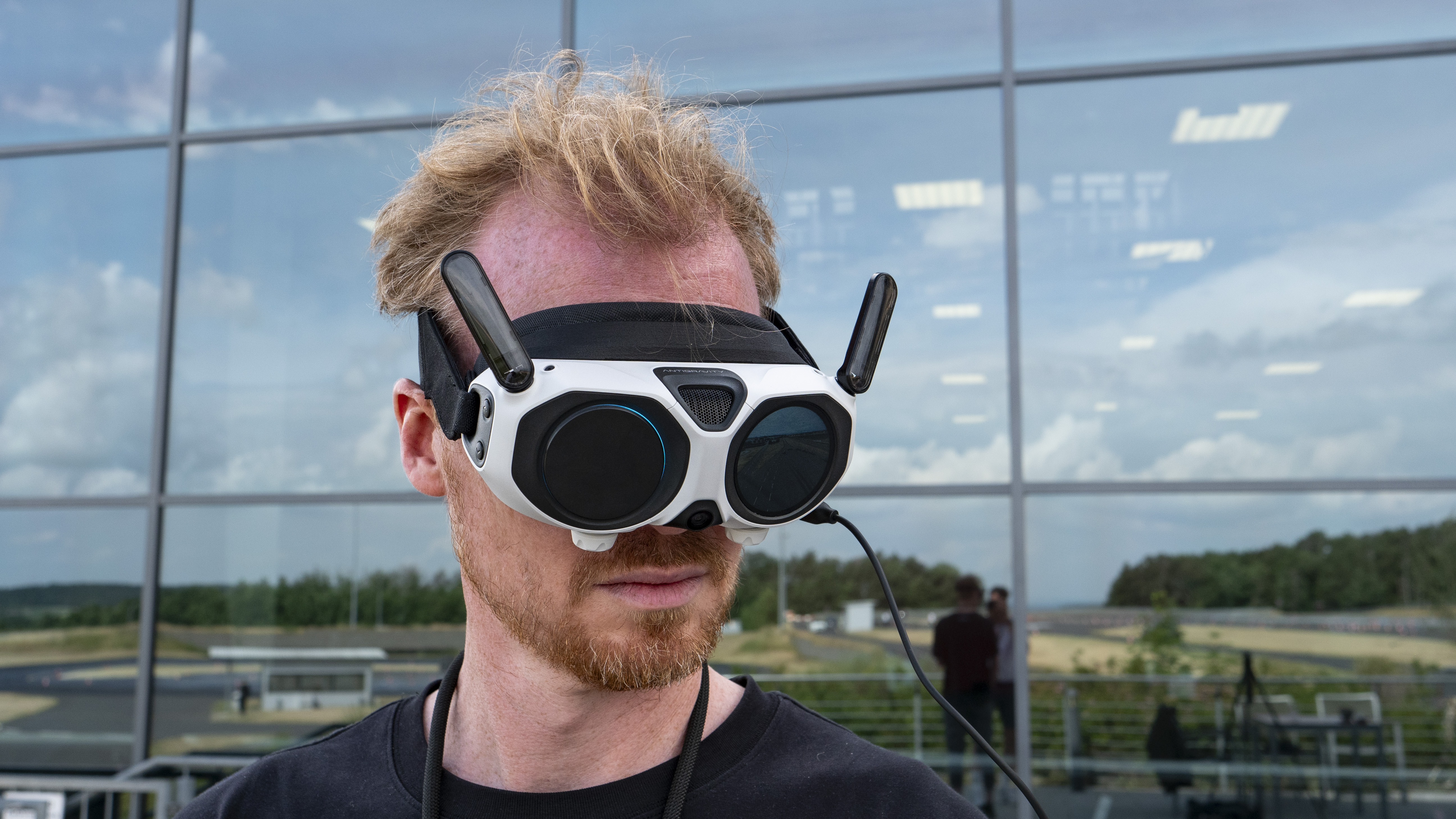 TechRadar's Tim Coleman wearing the Antigravity A1 drone's headset